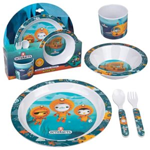 octonauts 5 pc mealtime feeding set for kids and toddlers -includes plate, bowl, cup, fork and spoon utensil flatware -durable, dishwasher safe, bpa free -perfect for back to school, travel, on-the-go