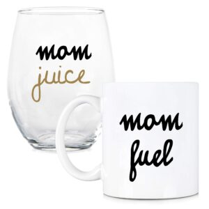 funny mugs, lol mom fuel, mom juice - 11 oz coffee mug and 15 oz stemless wine glass - new moms, mother's day, and birthdays