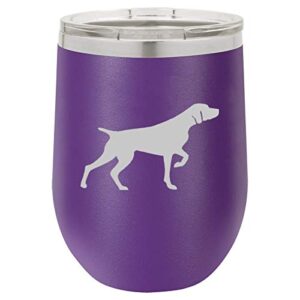 mip brand 12 oz double wall vacuum insulated stainless steel stemless wine tumbler glass coffee travel mug with lid german shorthaired pointer (purple)