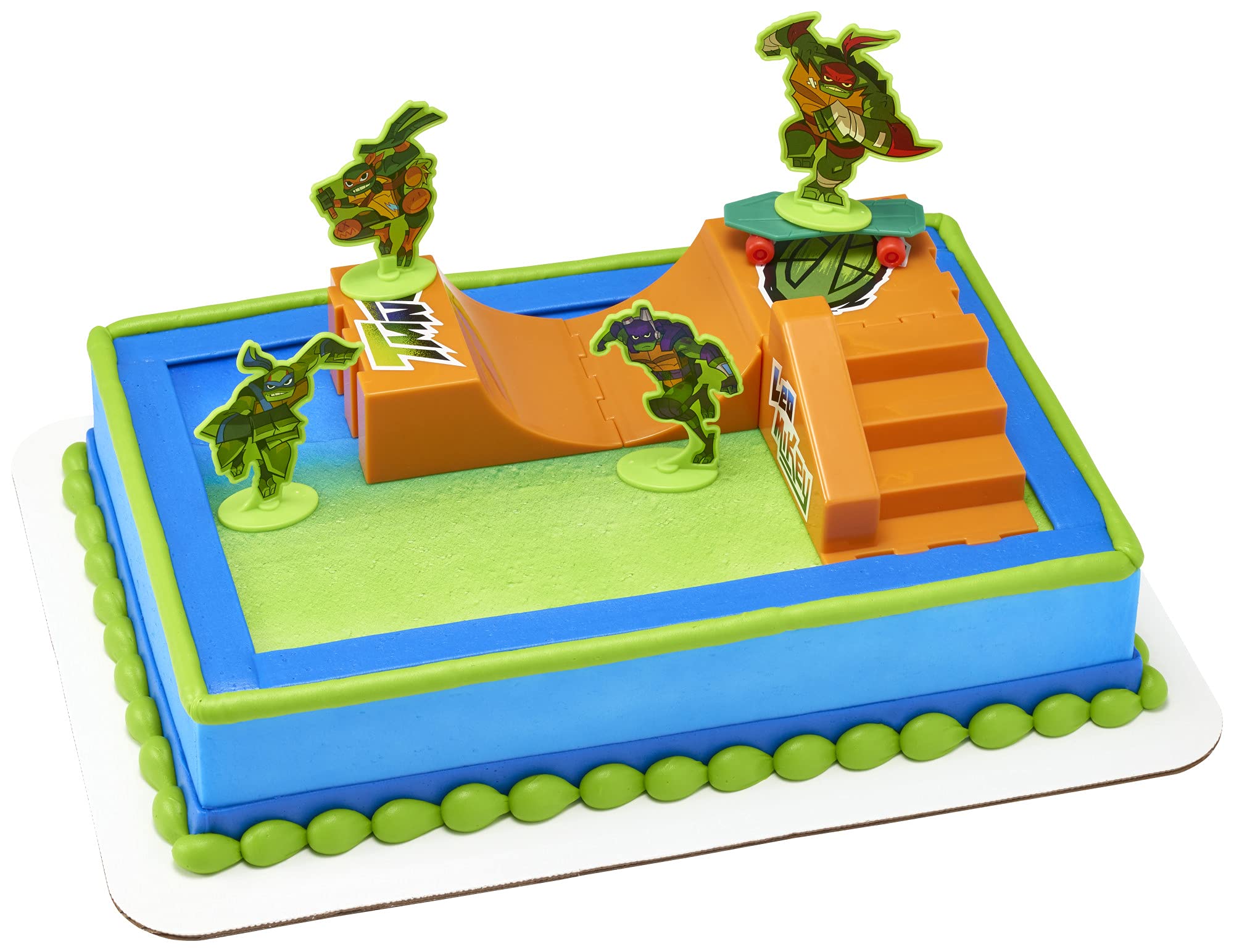 DecoSet® Teenage Mutant Ninja Turtles TMNT-RISE UP! Cake Topper, 6-Piece Birthday Decoration for Cakes and Cupcakes, Surprise Your TMNT Fan with ALL the Characters and Interactive Skateboard