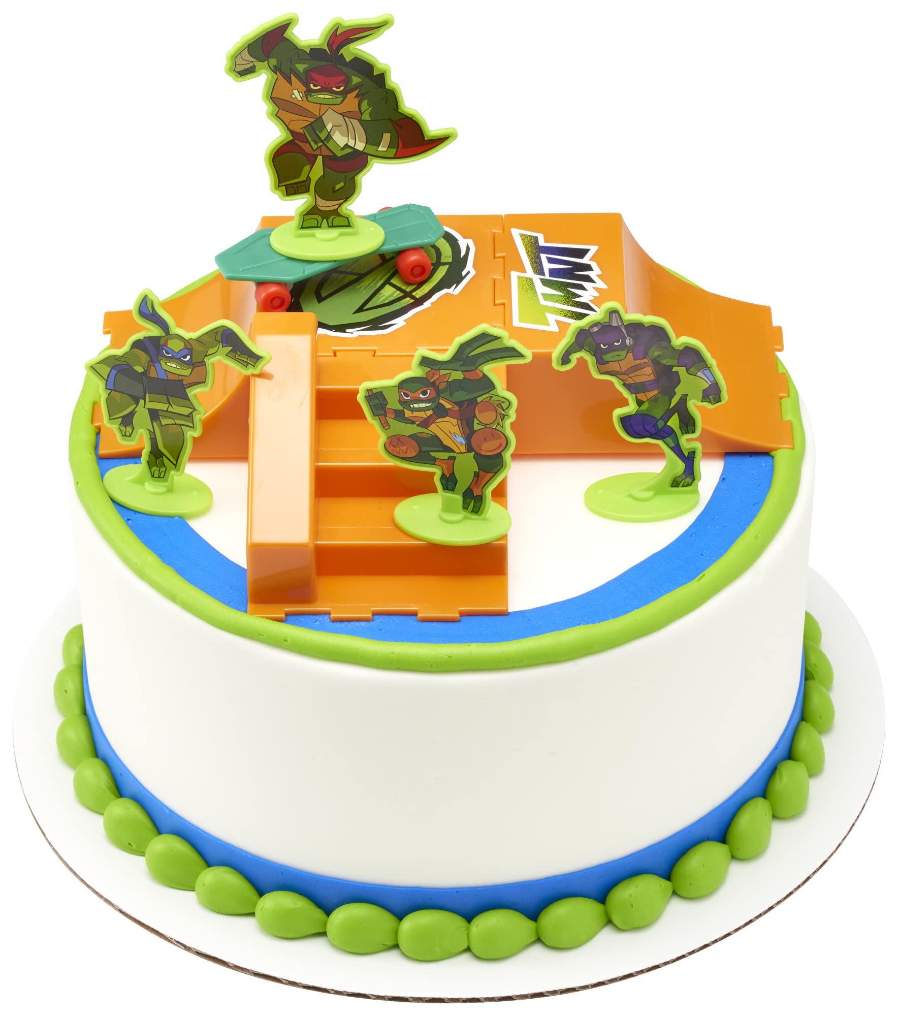 DecoSet® Teenage Mutant Ninja Turtles TMNT-RISE UP! Cake Topper, 6-Piece Birthday Decoration for Cakes and Cupcakes, Surprise Your TMNT Fan with ALL the Characters and Interactive Skateboard