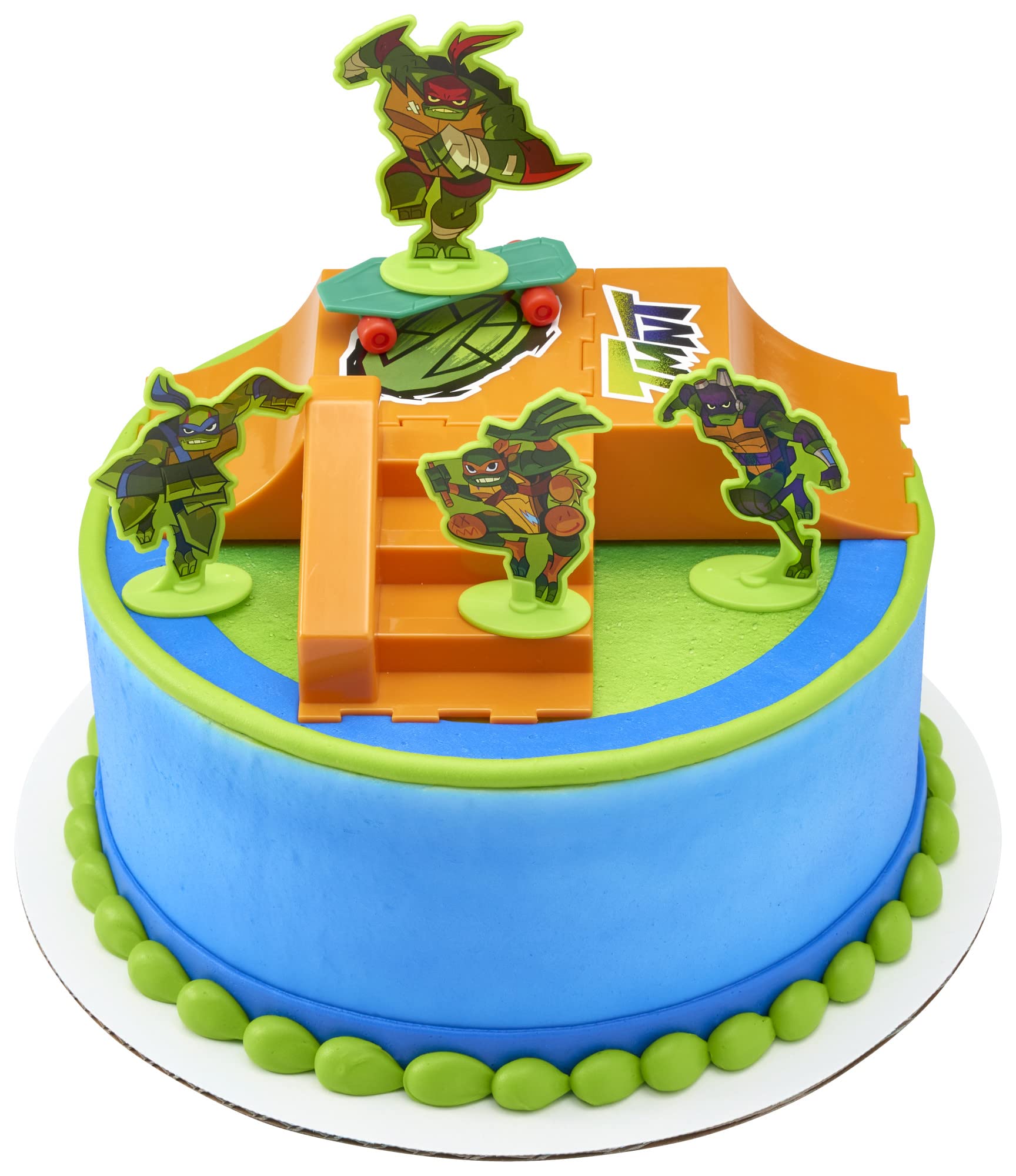 DecoSet® Teenage Mutant Ninja Turtles TMNT-RISE UP! Cake Topper, 6-Piece Birthday Decoration for Cakes and Cupcakes, Surprise Your TMNT Fan with ALL the Characters and Interactive Skateboard