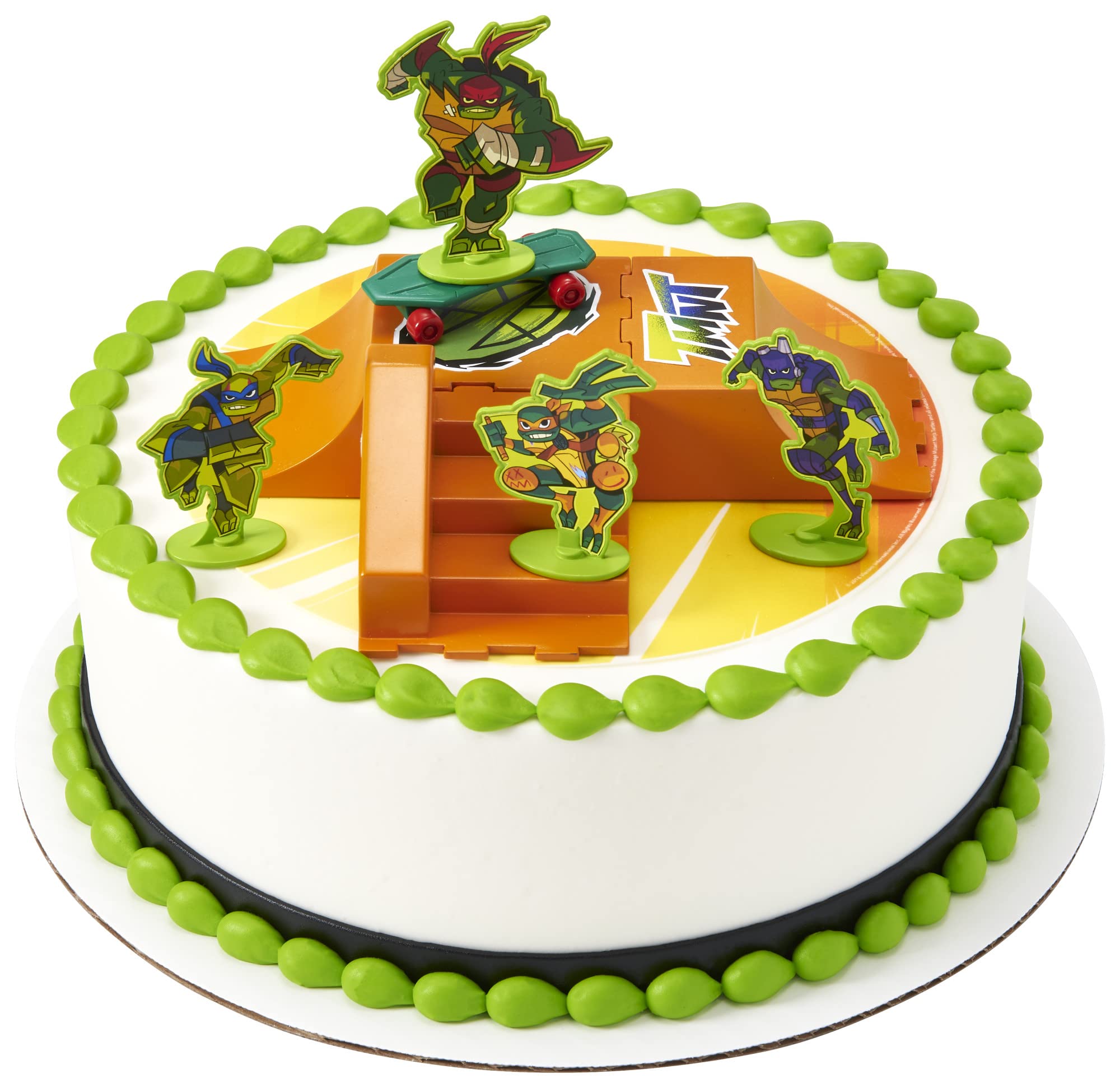 DecoSet® Teenage Mutant Ninja Turtles TMNT-RISE UP! Cake Topper, 6-Piece Birthday Decoration for Cakes and Cupcakes, Surprise Your TMNT Fan with ALL the Characters and Interactive Skateboard