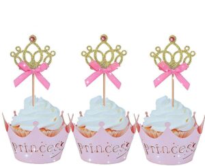 jevenis 40 pcs glittery princess cupcake toppers crown cupcake wrapper crown cupcake toppers baby shower cupcake decorations for birthday baby shower party decorations supplies