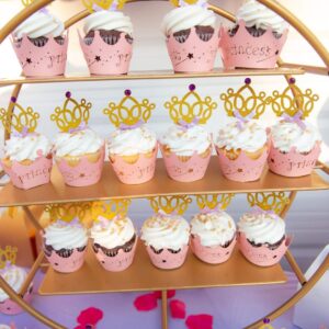 JeVenis 40 PCS Glittery Princess Cupcake Toppers Crown Cupcake Wrapper Crown Cupcake Toppers Baby Shower Cupcake Decorations for Birthday Baby Shower Party Decorations Supplies