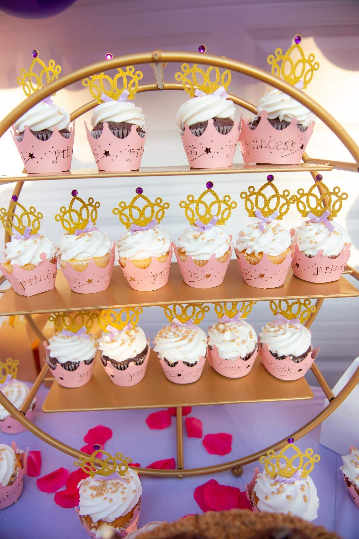 JeVenis 40 PCS Glittery Princess Cupcake Toppers Crown Cupcake Wrapper Crown Cupcake Toppers Baby Shower Cupcake Decorations for Birthday Baby Shower Party Decorations Supplies