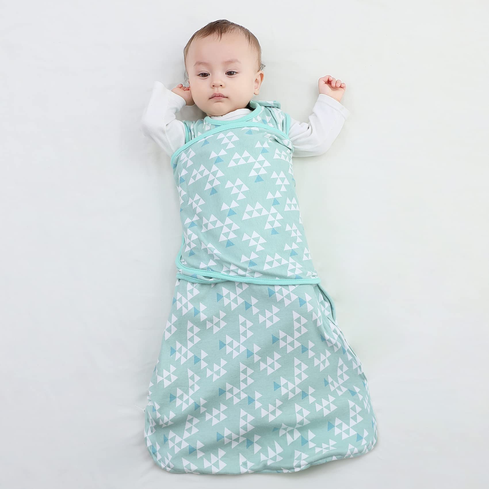 AOUHA Sleepsack Swaddle,Adjustable Wearable Baby Sleep Sack XL,Miracle Swaddle for Babies Large,100% Cotton,6-12 Months(Green)