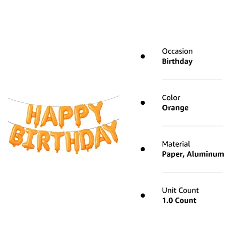 Happy Birthday Balloons, Aluminum Foil Banner Balloons for Birthday Party Decorations and Supplies (Orange)