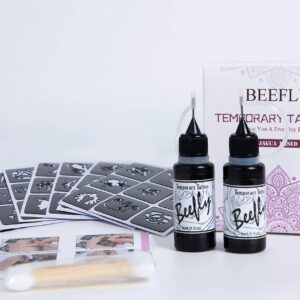 Beefly Art Painting Temporary Kit Semi Permanent Freehand Gel(Natural Plants Based) Dozens Pcs Free Stencils, DIY Fake Freckles, Full Kit 2 Bottles(1oz)