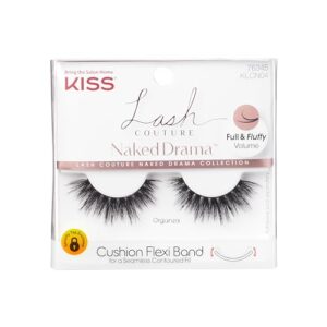 kiss lash couture naked drama false eyelashes, organza', cushion flexi band, contact lens friendly, easy to apply, reusable strip lashes, includes 1 pair of fake lashes