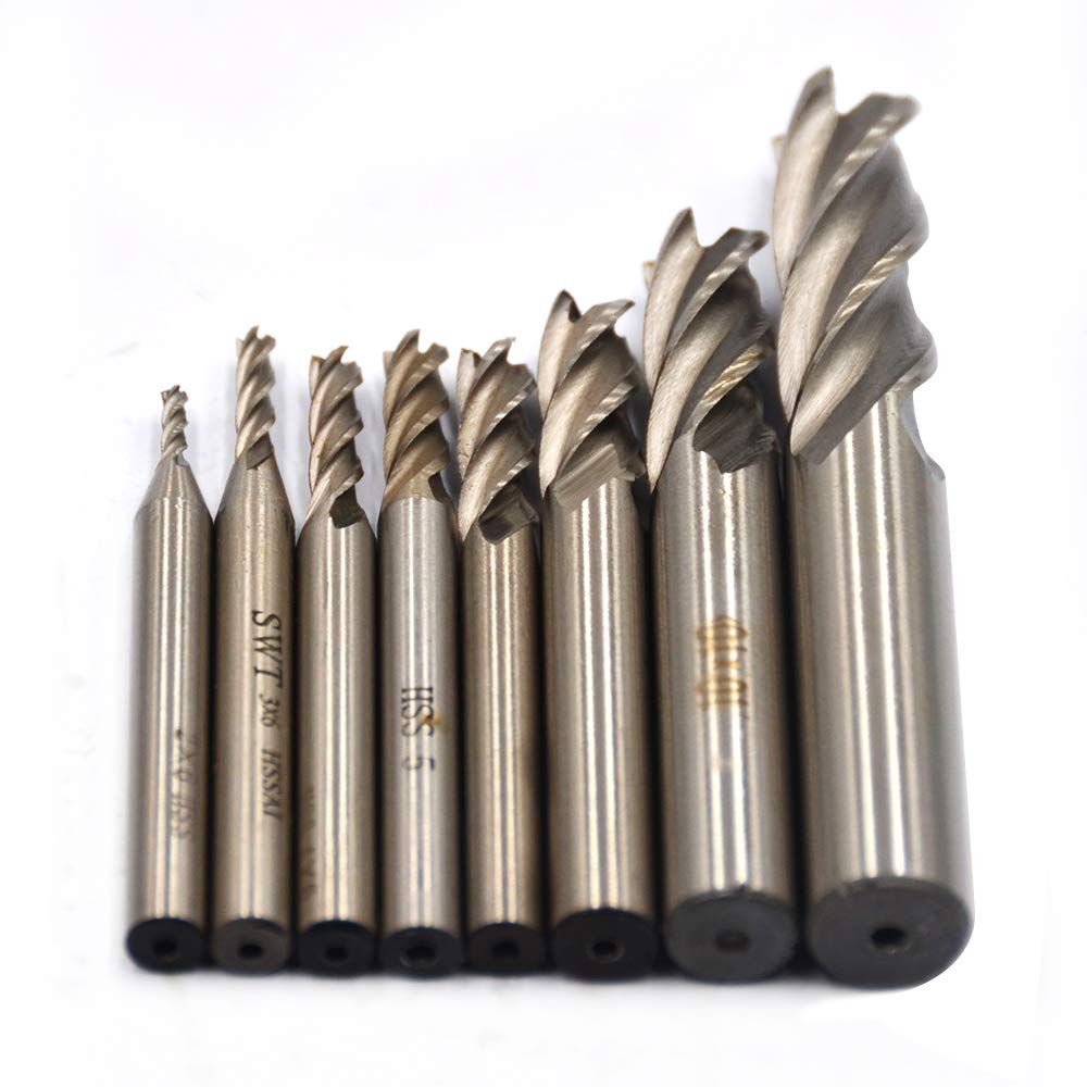 8Pcs End Mill Bits HSS CNC End Mill Cutter Drill Bits for Wood, Aluminum, Steel, Titanium, Straight 4 Flute Mill Bit Set 1/16"-1/2" by Oudtinx