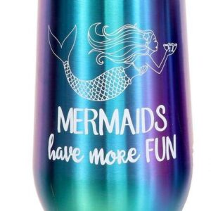 Mermaid Insulated Stainless Steel Wine Tumbler with Lid Stemless Wine Glass - 2 Styles Available (Mermaids Have More Fun)