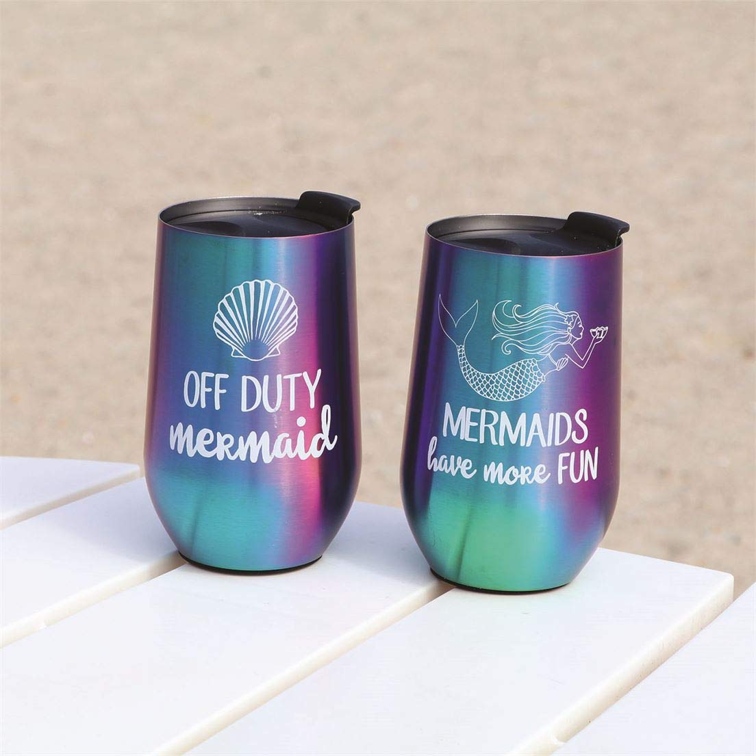 Mermaid Insulated Stainless Steel Wine Tumbler with Lid Stemless Wine Glass - 2 Styles Available (Mermaids Have More Fun)