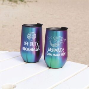 Mermaid Insulated Stainless Steel Wine Tumbler with Lid Stemless Wine Glass - 2 Styles Available (Mermaids Have More Fun)