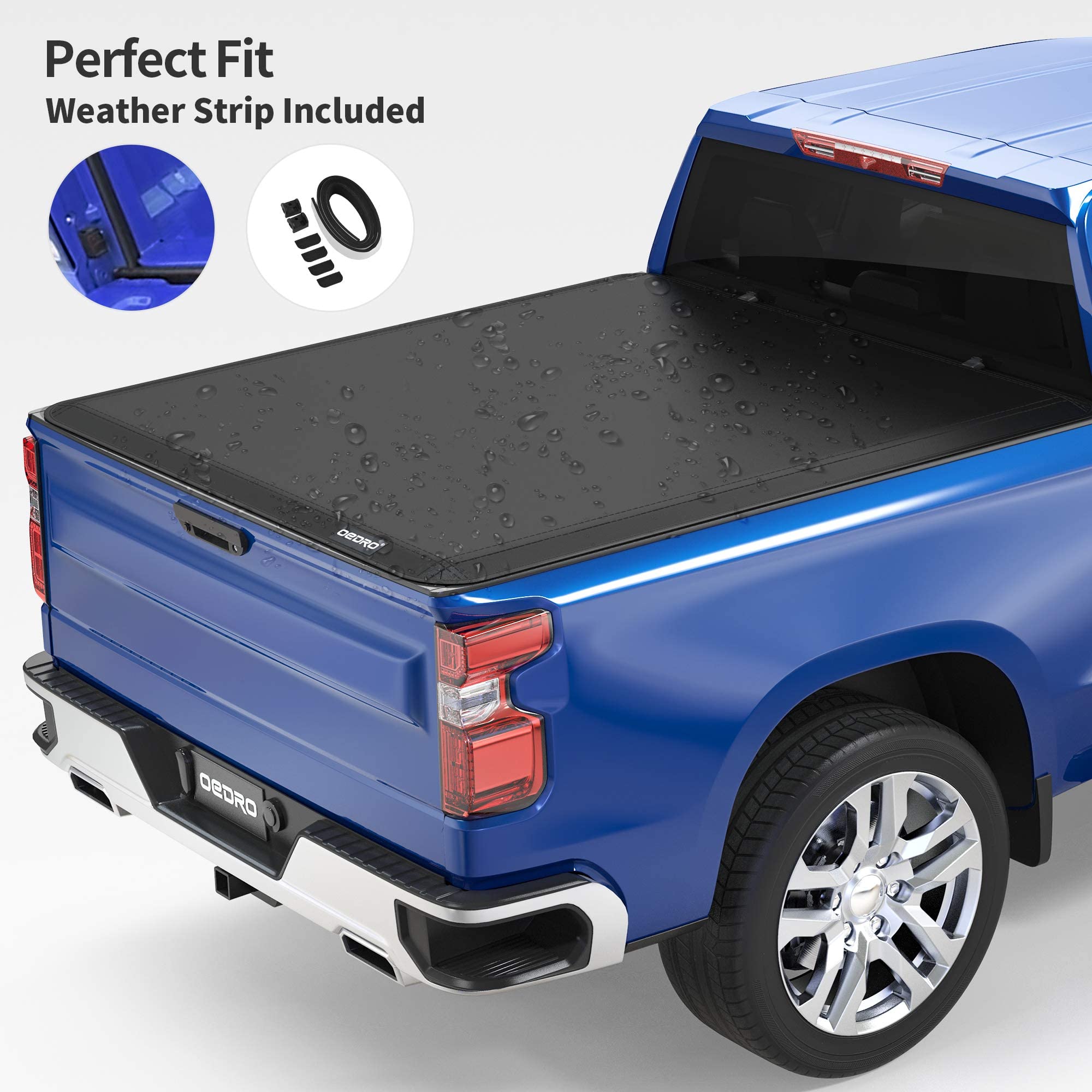 oEdRo Soft Tri-fold Truck Bed Tonneau Cover Compatible with 2016-2023 Toyota Tacoma with 5ft Bed, Fleetside with Track Rail System(Excl. Trail)