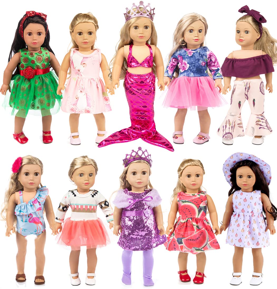 Ebuddy 18 Inch Doll Clothes Doll Accessories 10 Sets Fashion Doll Clothes and Accessories Fit for 18 inch Girl Doll,Most 18 Inch Dolls(No Doll)