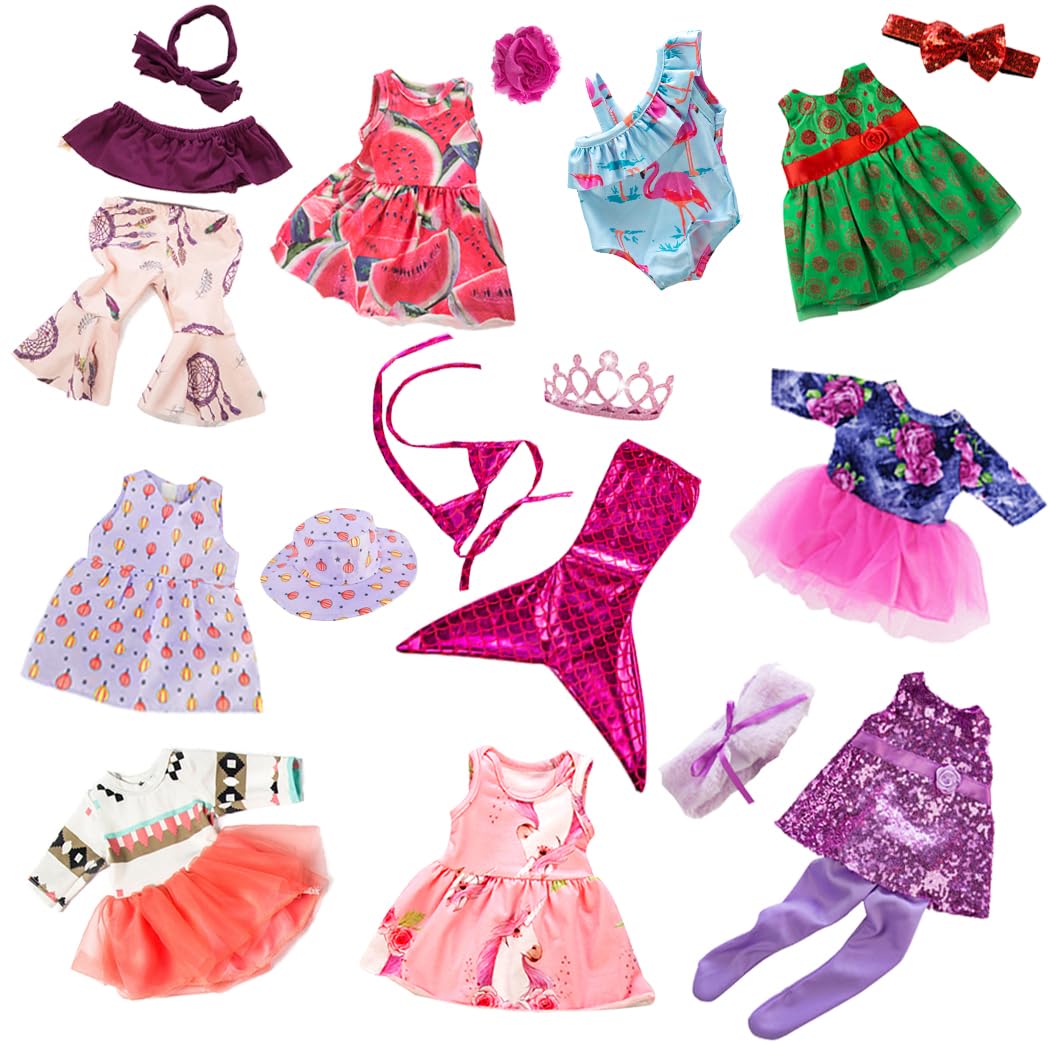 Ebuddy 18 Inch Doll Clothes Doll Accessories 10 Sets Fashion Doll Clothes and Accessories Fit for 18 inch Girl Doll,Most 18 Inch Dolls(No Doll)