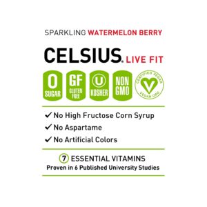 CELSIUS Sweetened with Stevia Watermelon Berry Non-Carbonated Fitness Drink, Zero Sugar, 12oz. Slim Can (Pack of 12)