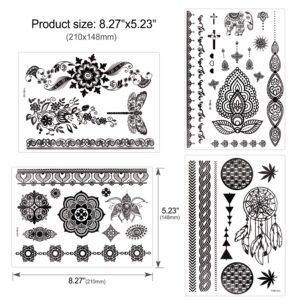 Konsait 10 Sheets Henna Temporary Tattoo Black Art Stickers Lace Mehndi Body Transfers Tattoo for Women Adult Girls for Festival Party