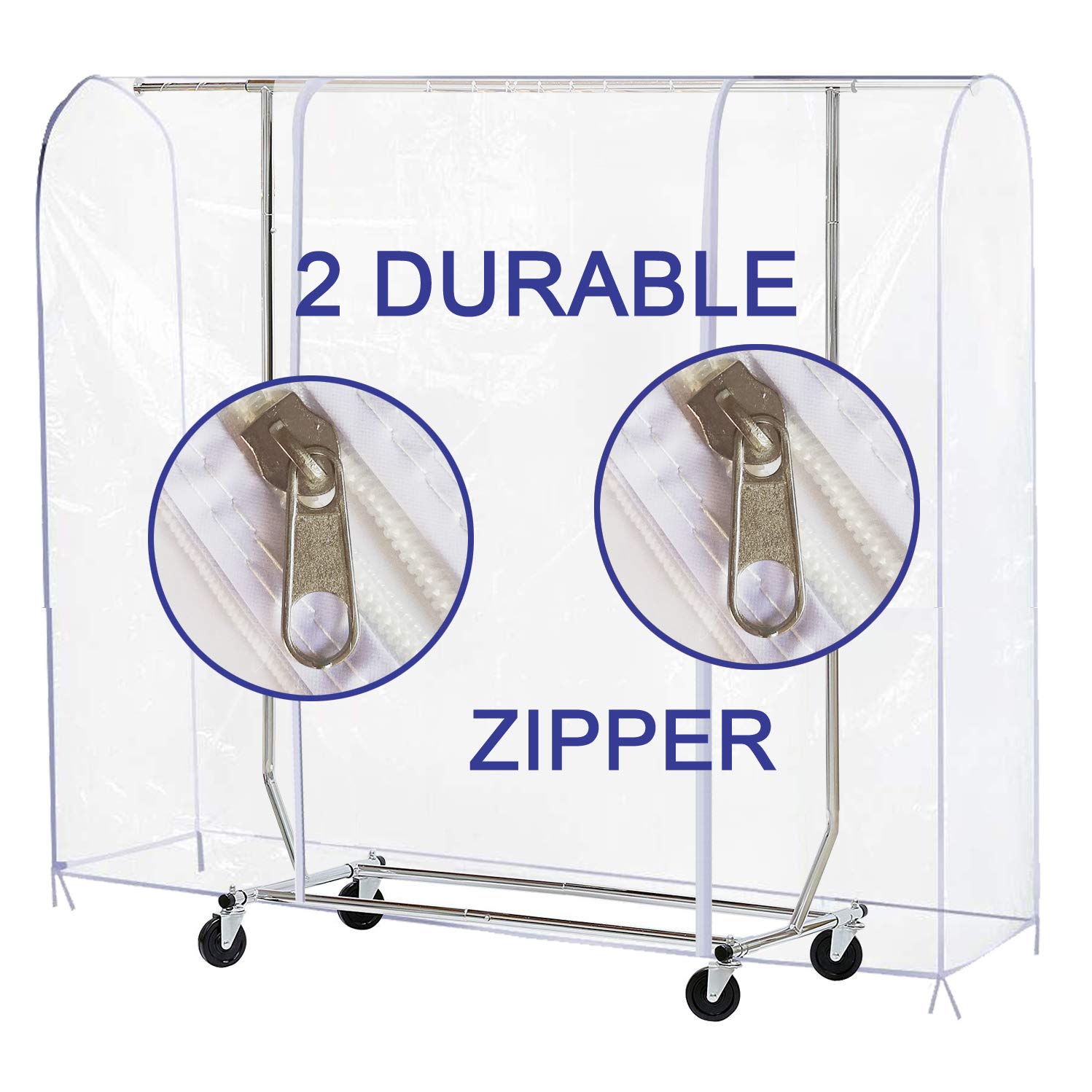 Ruibo Clear Garment Rack Cover Dustproof Clothes Rack Cover With 2 Durable Zipper/Clothing Waterproof Protector (L:71x20x60 inch), Ethylene Vinyl Acetate