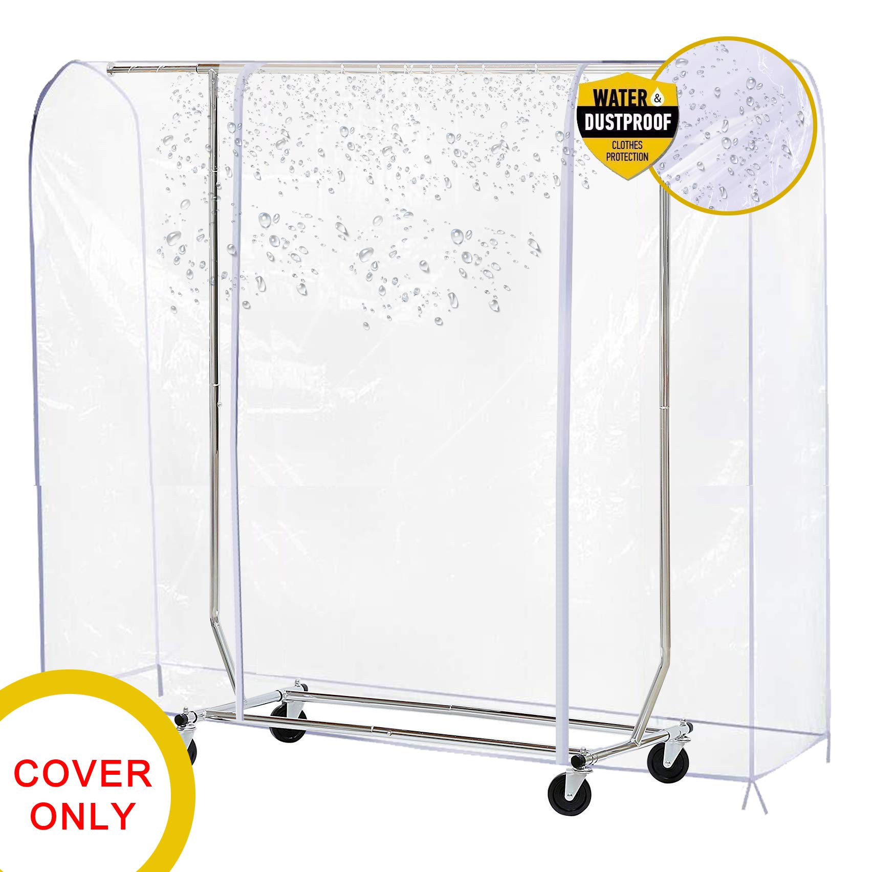 Ruibo Clear Garment Rack Cover Dustproof Clothes Rack Cover With 2 Durable Zipper/Clothing Waterproof Protector (L:71x20x60 inch), Ethylene Vinyl Acetate