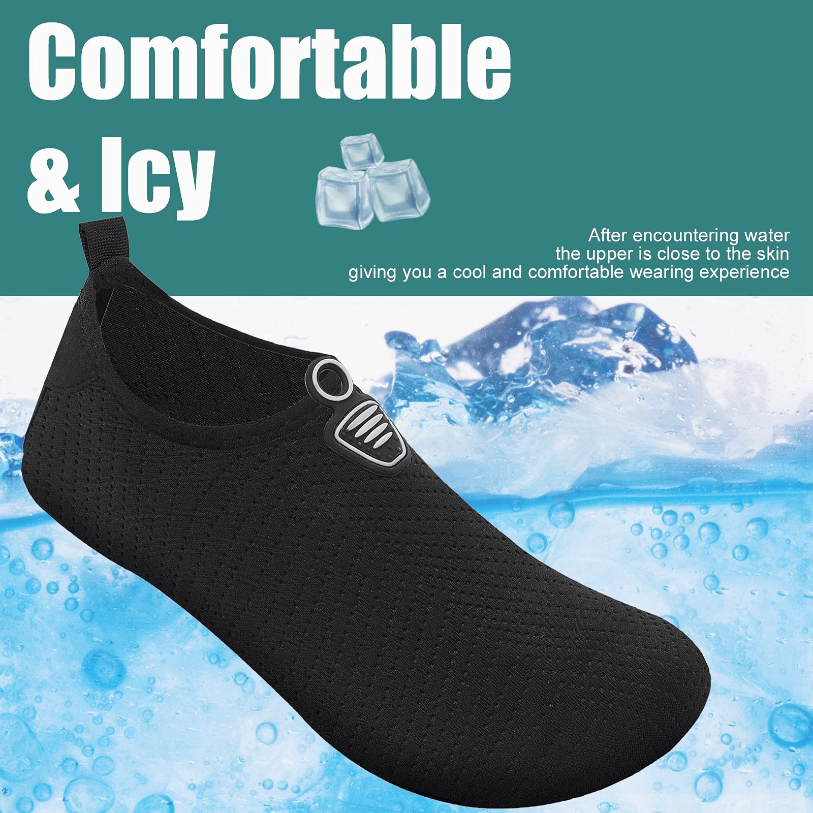 Unisex Water Shoes Quick-Drying Beach Aqua Shoes for Women Men Black Embossed 7.5-8.5 W/ 6.5-7.5 M US