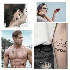 Konsait Temporary Tattoos for Adult Women Men Kids(30 Sheets), Waterproof Temporary Tattoo Fake Black Tiny Tattoos Body Art Sticker Hand Neck Wrist Cover Up Set