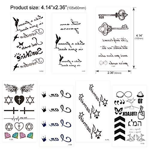 Konsait Temporary Tattoos for Adult Women Men Kids(30 Sheets), Waterproof Temporary Tattoo Fake Black Tiny Tattoos Body Art Sticker Hand Neck Wrist Cover Up Set