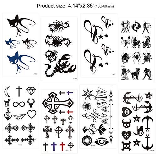 Konsait Temporary Tattoos for Adult Women Men Kids(30 Sheets), Waterproof Temporary Tattoo Fake Black Tiny Tattoos Body Art Sticker Hand Neck Wrist Cover Up Set