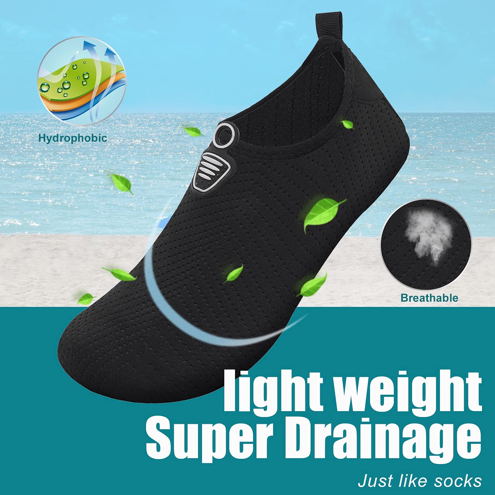 Unisex Water Shoes Quick-Drying Beach Aqua Shoes for Women Men Black Embossed 9-10 W/ 8-9 M US