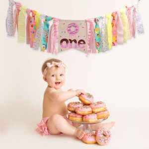 Vansolinne Donut 1st Birthday Party Decorations Kit, Sweet One High Chair Banner Donut Grow Up Photo Booth Props Party Supplies Cake Topper First Birthday Gifts and Souvenir for Baby Girl