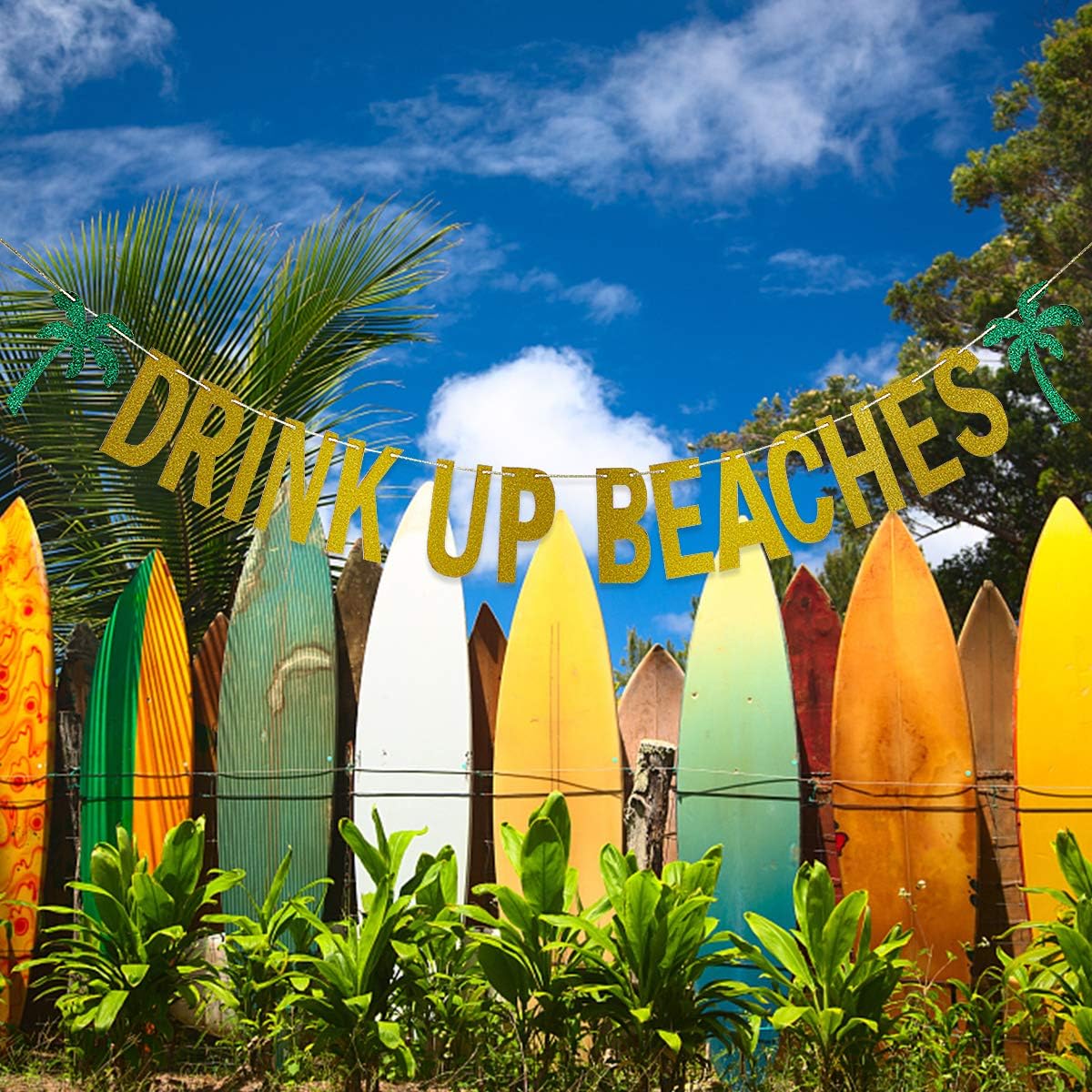 Gold Glitter Hawaii Beaches Banner Hawaii Beaches Coconut Tree Banner- Hawaii Luau Summer Beach Party Decoration Supplies