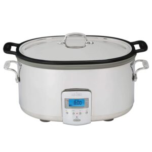 all-clad stainless steel electric slow cooker 7 quart, aluminum insert, programmable lcd screen digital timer, sd700350, silver