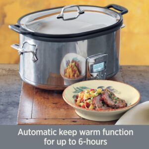 All-Clad Stainless Steel Electric Slow Cooker 7 Quart, Aluminum Insert, Programmable LCD Screen Digital Timer, SD700350, Silver