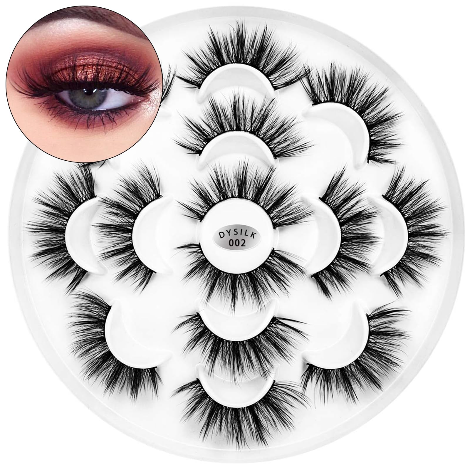 DYSILK Mink Lashes Fake Eyelashes - Wispy Lashes 7 Pairs Faux Mink Eyelashes 6D Lashes Natural Look Pestañas Postizas Wispy Eyelashes Fluffy Lashes Reusable Dramatic Lashes |002