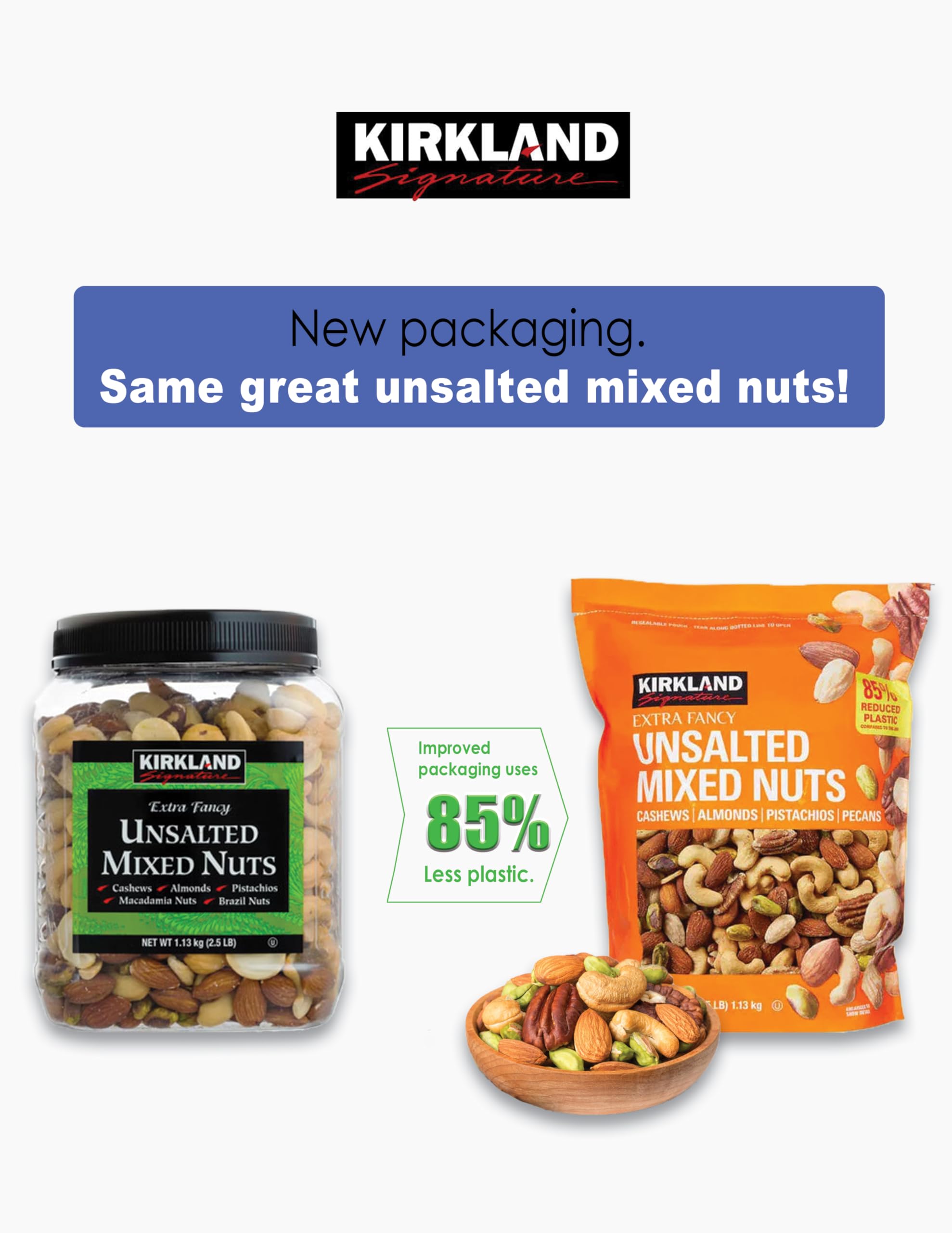 Kirkland Signature QNKDQK Extra Fancy Unsalted Mixed Nuts 2.5 (LB), 2 Pack of 40 Ounce, 99451458768