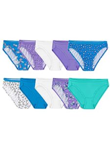 fruit of the loom girls' big cotton bikini underwear multipacks, 10 pack-fashion assorted, 12