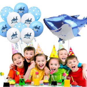 SAKOLLA Set of 22 Shark Theme Party, 2 x 37" Large Shark Foil Balloons and 20 x 12" Shark Latex Balloons