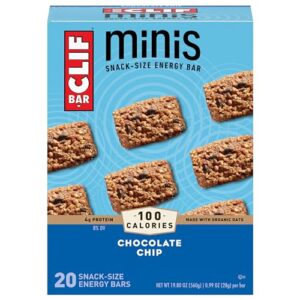 clif bar minis - chocolate chip - made with organic oats - 4g protein - non-gmo - plant based - snack-size energy bars - 0.99 oz. (20 pack)