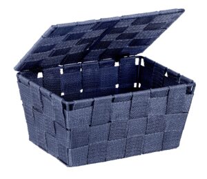 wenko adria 23786100 storage basket with lid 19 x 10 x 14 cm dark blue