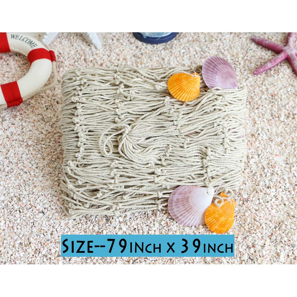 Natural Fishing Net Decor with Shells 79 Inch Beach Theme Decor for Party Home Bedroom Wall Hanging Fish Net Decorations