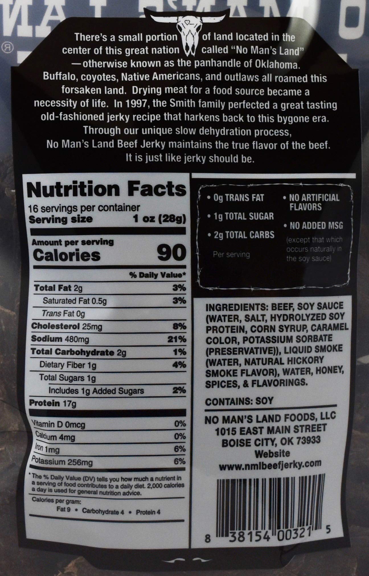 No Man’s Land MILD Beef Jerky High Protein Low Calorie Low Carb Beef Snack 16oz Bag