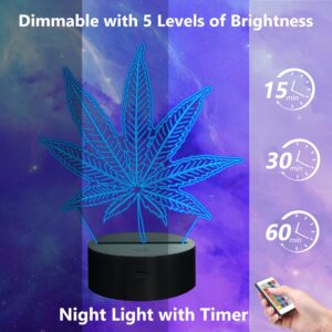 FULLOSUN 3D Night Light, Leaf Illusion Lamp with Remote Control 16 Colors Changing Table Desk Bedroom Decor Optical Home Room Store Decoration