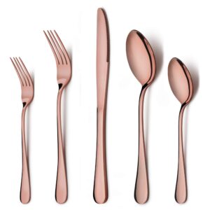 lianyu 40-piece copper flatware silverware set for 8, stainless steel cutlery eating utensils set, wedding party festival silverware, mirror finish, dishwasher safe