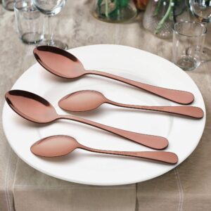 LIANYU 40-Piece Copper Flatware Silverware Set for 8, Stainless Steel Cutlery Eating Utensils Set, Wedding Party Festival Silverware, Mirror Finish, Dishwasher Safe