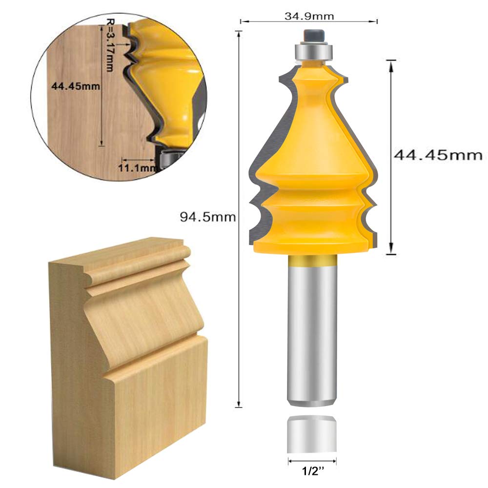 LEATBUY 1/2-Inch Shank Architectural Molding Router Bit Set 5 PCS, Corner Rounding Edge-Forming Roundover Beading Router Bit Set, Woodworking Milling Cutter Tools, Carbide Cutter CNC Router (FJ-55)