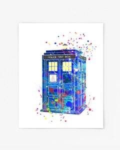 tardis time machine prints, doctor who watercolor, nursery wall poster, holiday gift, kids and children artworks, digital illustration art