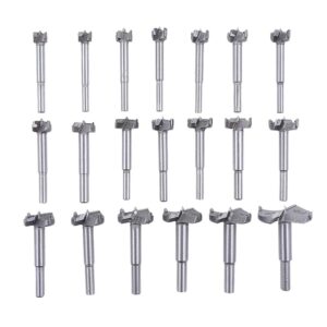 rocaris 20pcs forstner drill bits, tungsten steel woodworking hole saw set, wood cutter auger opener round shank drilling cutting tool (14mm-50mm)