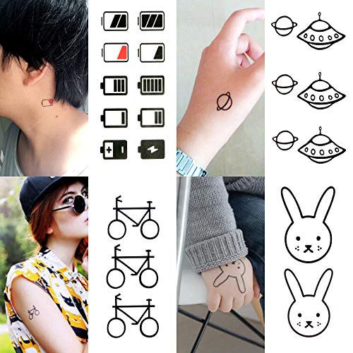 Oottati 30 Sheets Small Cute Temporary Tattoos Kit - Black Foot Print Camera Elephant Star Diamond Cross Bird Cat for Kids Women Men