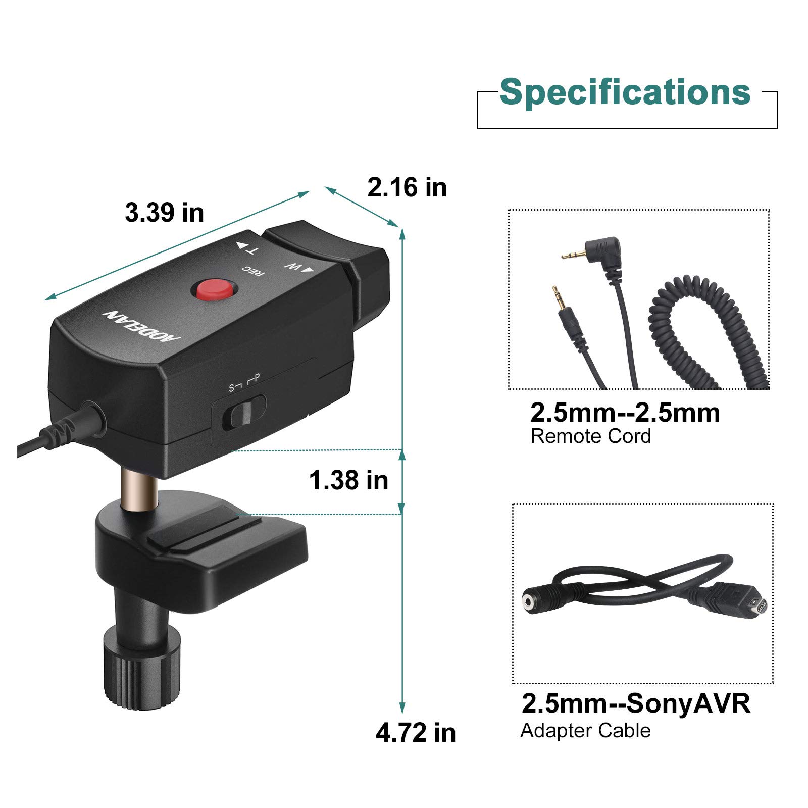 AODELAN Lanc Camcorder Zoom Controller - Video Camera Zoom and Video Recording Remote Control with 2.5mm Jack Cable for Sony 190P 150P 198P VX2000E Canon Panasonic Camera